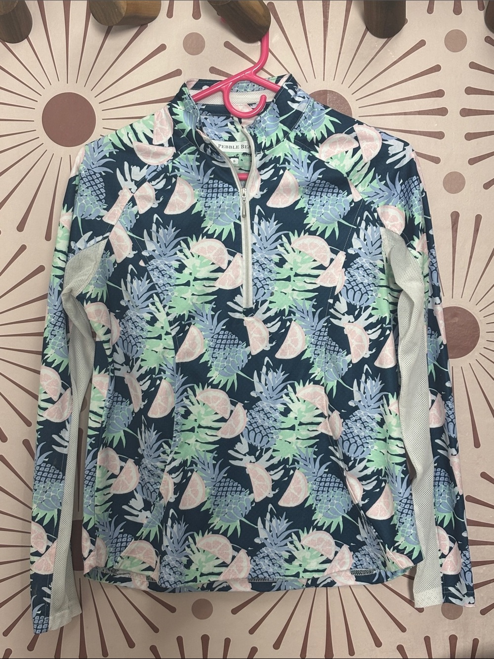 Pebble Beach Navy Pineapple-Print Long Sleeve 1/4-Zip - Small
